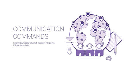 Communication Commands Global Network Technology Concept Banner With Copy Space Thin Line Vector Illustrationのイラスト素材