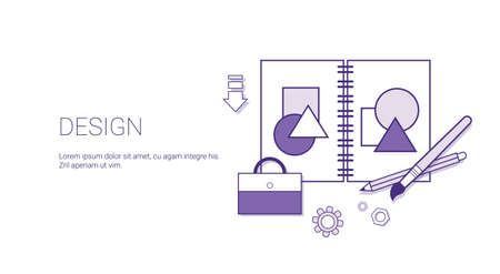 Design Web Graphic Creative Technology Concept Banner With Copy Space Thin Line Vector Illustrationのイラスト素材