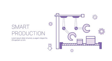 Smart Production Modern Industry Concept Banner With Copy Space Thin Line Vector Illustrationのイラスト素材