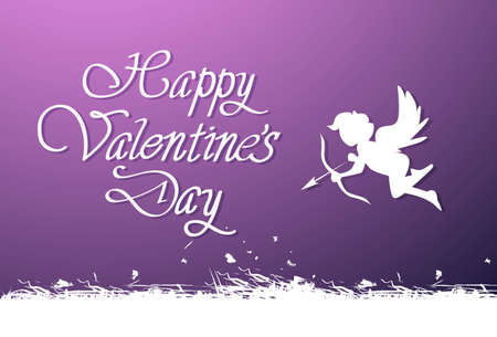 Happy Valentines Day Lettering Cute Greeting Card For Love Holiday With Silhouette Cupid Vector...