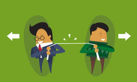 Two Businessmen Pulling Rope Business Competition Concept Flat Vector Illustrationのイラスト素材