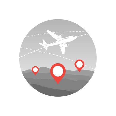 World Travel By Plane Icon Airplane Fly Over Map With Pointers Flat Vector Illustrationのイラスト素材