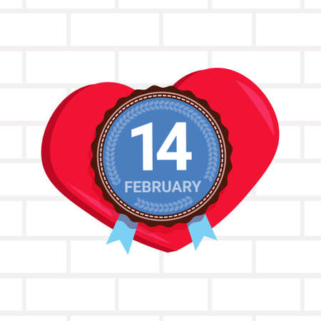14 February Happy Valentines Day Concept Logo Isolated Over White Brick Background Flat Vector Illustrationのイラスト素材