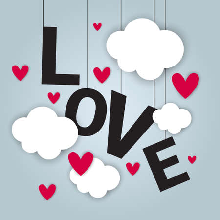 Love Card Background Happy Valentines Day Concept With Paper Cut Clouds And Heart Shapes Vector Illustrationのイラスト素材