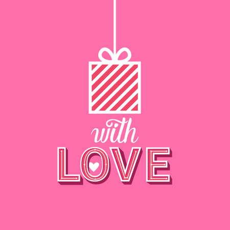 Love Poster Background Present Box On Pink And Hand Drawn Lettering Valentines Day Holiday Concept Vector Illustrationのイラスト素材