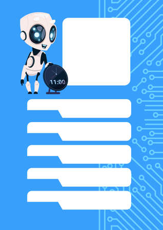 Robot Chatter Bot Modern Chatbot Service Over Circuit Background With Copy Space Flat Vector Illustrationのイラスト素材