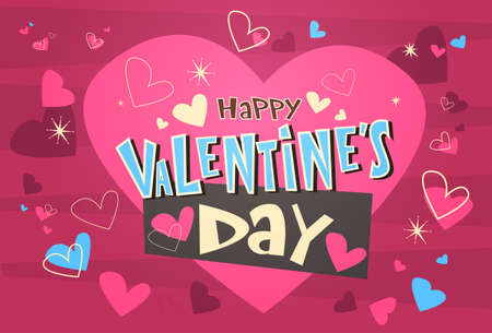Happy Valentineâs Day Greeting Card Retro Poster With Pink Background Vector Illustrationのイラスト素材