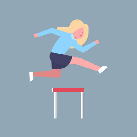 Business Woman Jumping Over Obstacleのイラスト素材