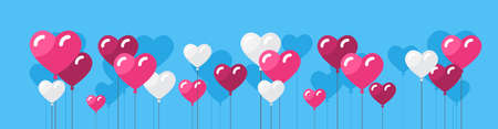 Heart shape air balloons Valentine's day background concept horizontal banner flat vector illustration.のイラスト素材