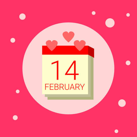 Calendar Page With 14 February Date Icon On Pink Background Flat Vector Illustrationのイラスト素材