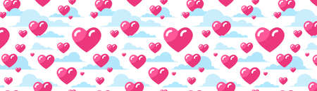 Pink hearts horizontal background. Decoration for Valentines Day holiday poster or web banner design. Vector illustration.のイラスト素材