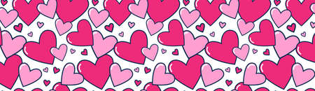 Colorful Valentine Day background. Pink hearts horizontal banner holiday love decoration poster or...