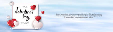 Sales on Valentines Day holiday shopping discounts template. Horizontal banner with copy space. Vector illustration.のイラスト素材