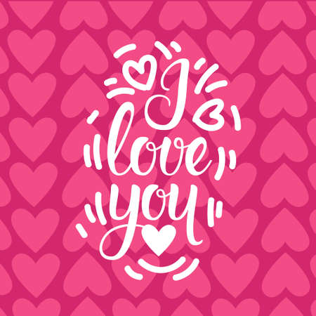 Love background with pink hearts and lettering. Retro greeting card for Valentines Day. Vector illustration.のイラスト素材