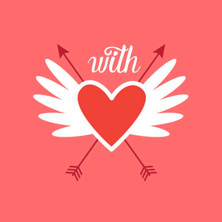 With love greeting card Valentines Day background with red heart. Vintage invitation design vector illustration.のイラスト素材