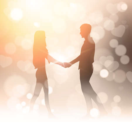 Couple Hold Hands Over Bokeh Background Golden Blur Shiny Light Vector Illustrationのイラスト素材