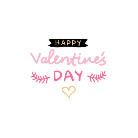 Happy Valentine Day Stamp Text Hand Drawn Love Cards Isolated, Typography Design Element Vector Illustrationのイラスト素材