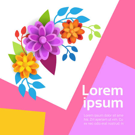 Template Floral Background For Copy Space Spring Graphic Design With Colorful Flowers Flat Vector Illustrationのイラスト素材