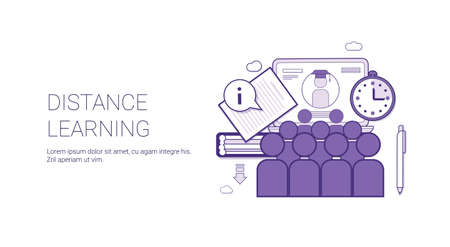 Distance Learing Online Business Concept Elearning Education Template Web Banner With Copy Space Vector Illustrationのイラスト素材