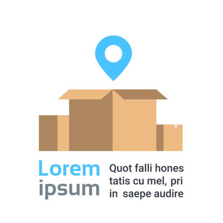 Open Box With Map Pointer Over White Background With Copy Space Fast Delivery Service Concept Flat Vector Illustrationのイラスト素材