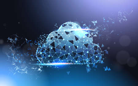Cloud Computing Service Futuristic Low Poly Mesh Wireframe On Blue Background Modern Data Technology Concept Vector Illustrationのイラスト素材