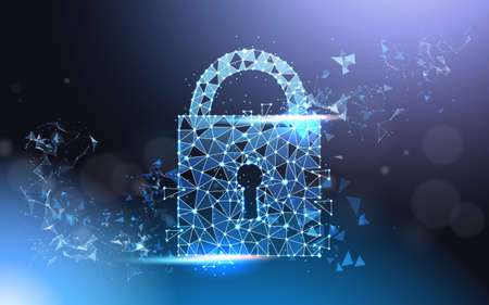 Cloud computing service futuristic low poly mesh wire frame on blue background. Modern data technology concept vector illustration.のイラスト素材