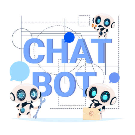 Chat Bot Service Banner Modern Technology Of Technical Support Chatter Robot Concept Flat Vector Illustrationのイラスト素材