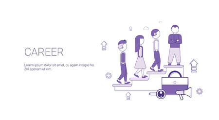 Career Business Development Success Web Banner Template With Copy Space Thin Line Vector Illustrationのイラスト素材