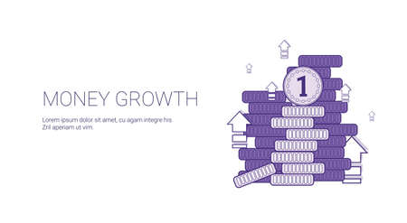 Money Growth Financial Success Business Web Banner Template With Copy Space Thin Line Vector Illustrationのイラスト素材