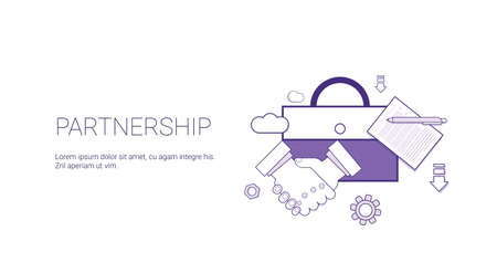 Partnership Business Cooperation Web Banner Template With Copy Space Thin Line Vector Illustrationのイラスト素材