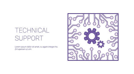 Technical Support Service Web Banner Template With Copy Space Thin Line Vector Illustrationのイラスト素材