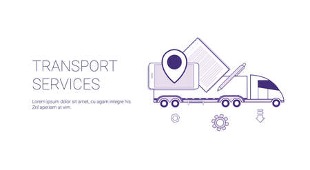 Transport Services Delivery Web Banner Template With Copy Space Thin Line Vector Illustrationのイラスト素材