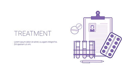 Medical Treatment Medicine Health Care Web Banner Template With Copy Space Thin Line Vector Illustrationのイラスト素材
