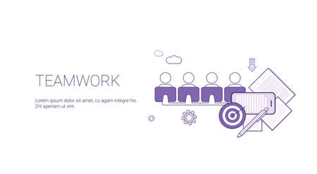 Teamwork Web Banner With Copy Space Business team Cooperation Concept Vector Illustrationのイラスト素材