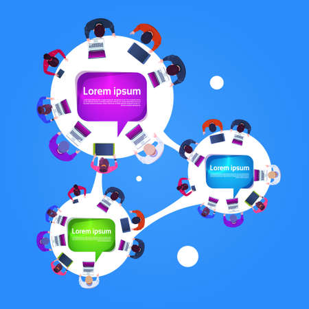 Business People Team Working On Laptop Computers Top Angle View Corporate Networking Connection Concept Flat Vector Illustrationのイラスト素材