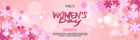 8 March Party Invitation Happy Womens Day Background Horizontal Banner Beautiful Holiday Decoration Vector Illustrationのイラスト素材
