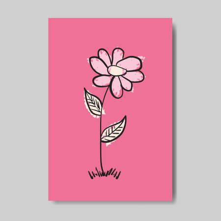 Cute Hand Drawn Greeting Card With Flower On Pink Background Happy Woman Day Concept Vector Illustrationのイラスト素材