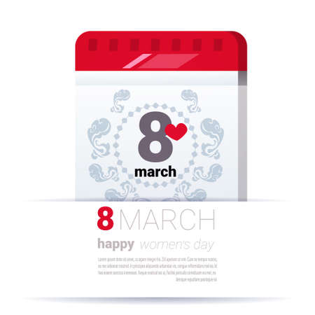 Calendar Page With 8 March Date Happy International Women Day Background Creative Greeting Card Flat Vector Illustrationのイラスト素材