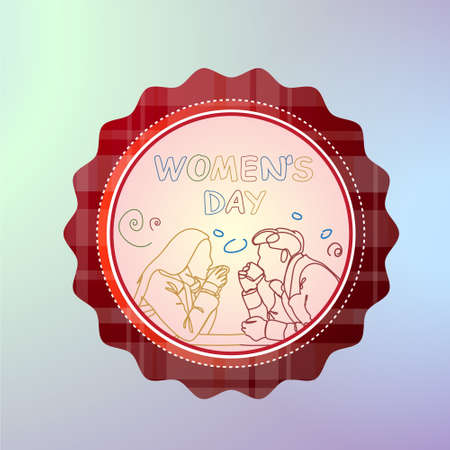 International Women Day Badge 8 March Holiday Banner With Silhouette Couple Celebrating Vector Illustrationのイラスト素材