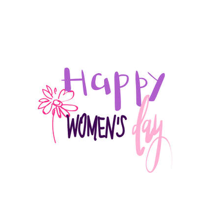 Happy Women Day Graphic Element Greeting Card or Invitation Badge Hand Drawn Calligraphy Vector Illustrationのイラスト素材