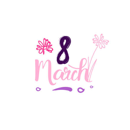 8 March Tag Sketch Happy Women Day Badge Lettering Design On White Background Vector Illustrationのイラスト素材