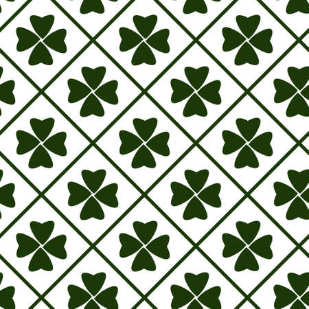 Happy Patrick's Day Background With Shamrock Leaves On White Irish Seamless Pattern Vector Illustrationのイラスト素材