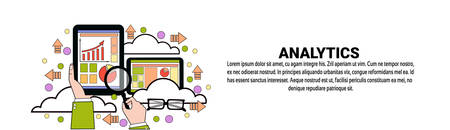 Analytics Business Data Analysis Horizontal Banner With Copy Space Flat Vector Illustrationのイラスト素材