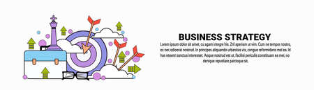 Business Strategy Planning Horizontal Banner With Copy Space Flat Vector Illustrationのイラスト素材