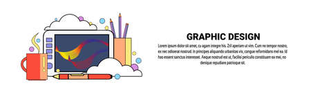Graphic Design Development Concept Horizontal Banner With Copy Space Flat Vector Illustrationのイラスト素材