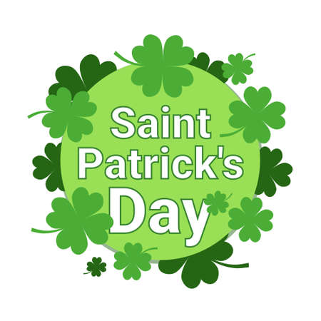 Saint Patricks Day Background Traditional Irish Holiday Greeting Card With Shamrock Leaves Flat...