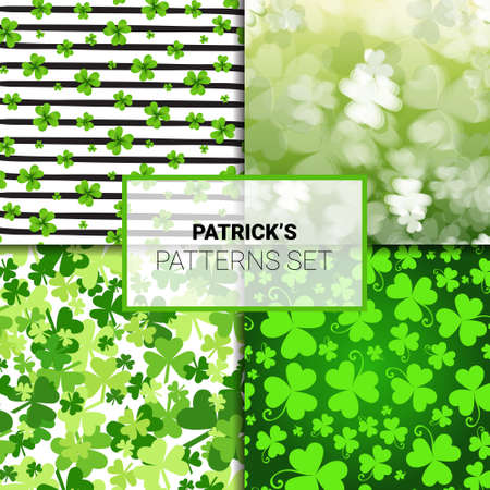 Beautiful clover leaves Patterns Set for Saint Patrick's Dayのイラスト素材