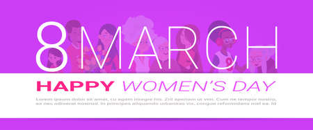 Happy International Women Day Banner With Female Silhouettes On Template Background With Copy Space...