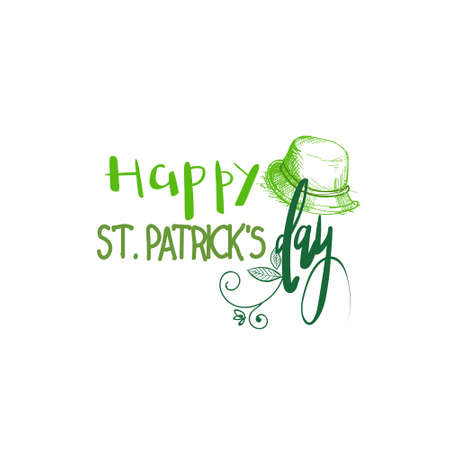Hand Drawn Lettering For Happy Saint Patrick's Day, Irish Holiday Sticker Vector Illustrationのイラスト素材