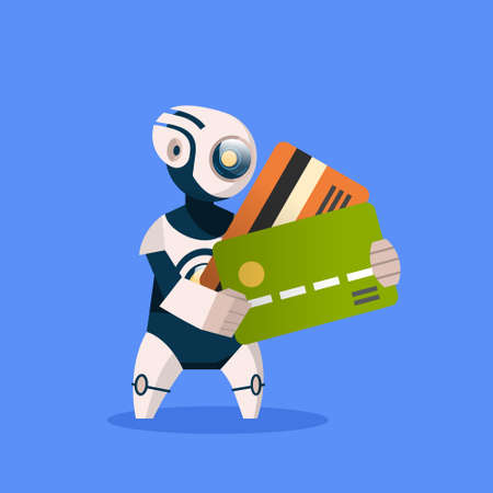 Robot holding credit cards, modern technology concept illustrationのイラスト素材